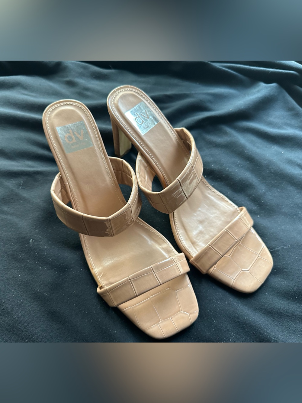 Dolce Vita Croc-Embossed Tan Slide two strap Heels 11